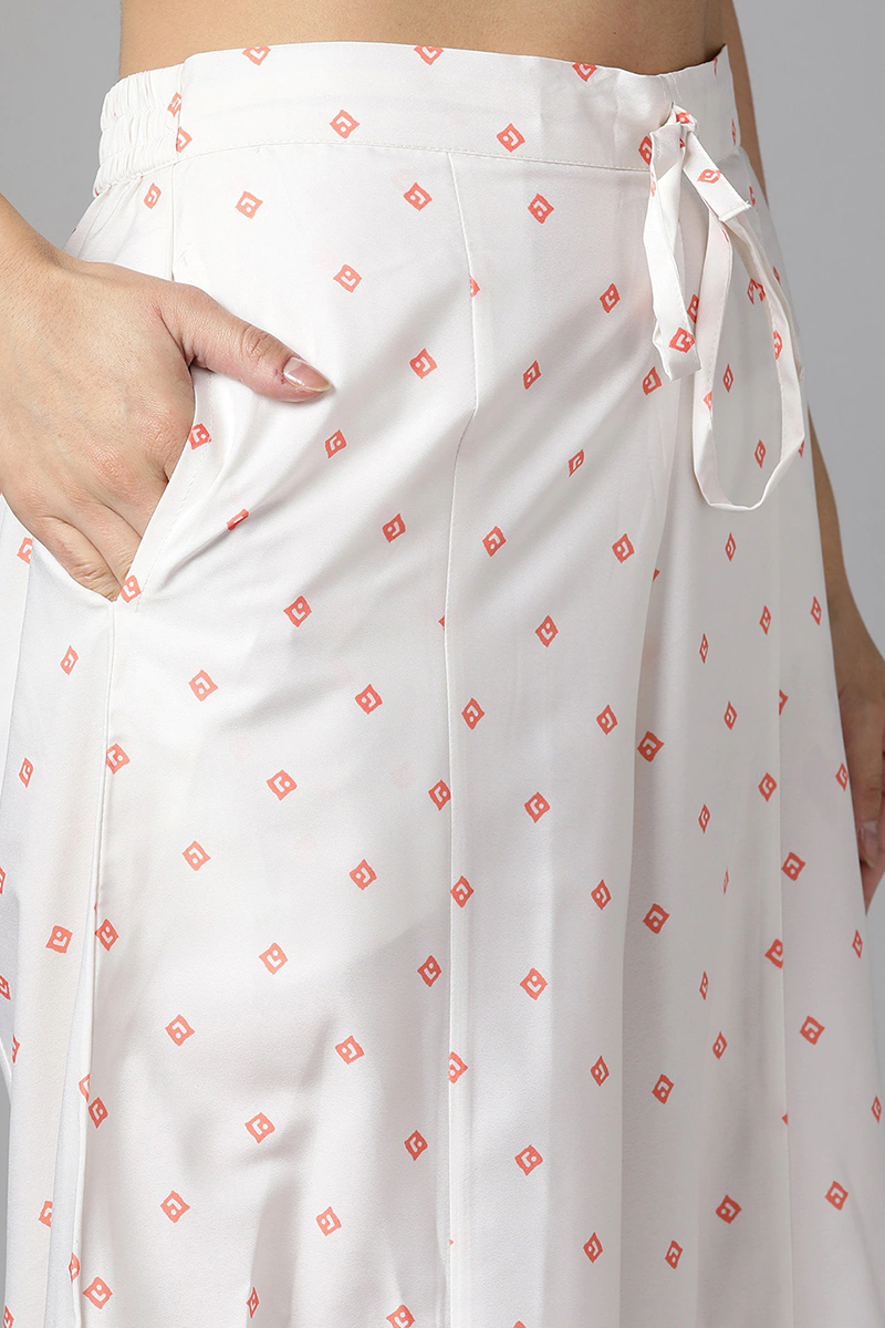 AHIKA Women Peach Coloured White Ethnic Motifs Printed Kurta with Palazzos Dupatta Set