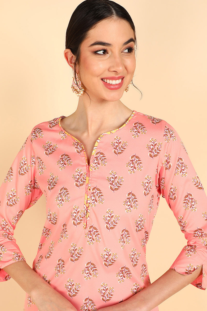 AHIKA Women Peach Printed Kurti Trousers With Dupatta