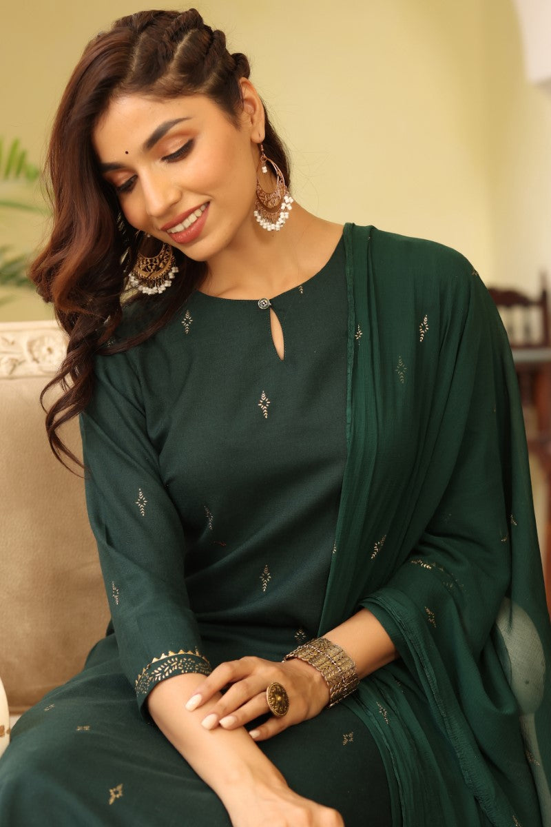 Green Poly Silk Straight Suit Set PKSKD1118