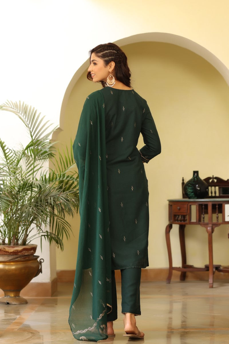 Green Poly Silk Straight Suit Set PKSKD1118