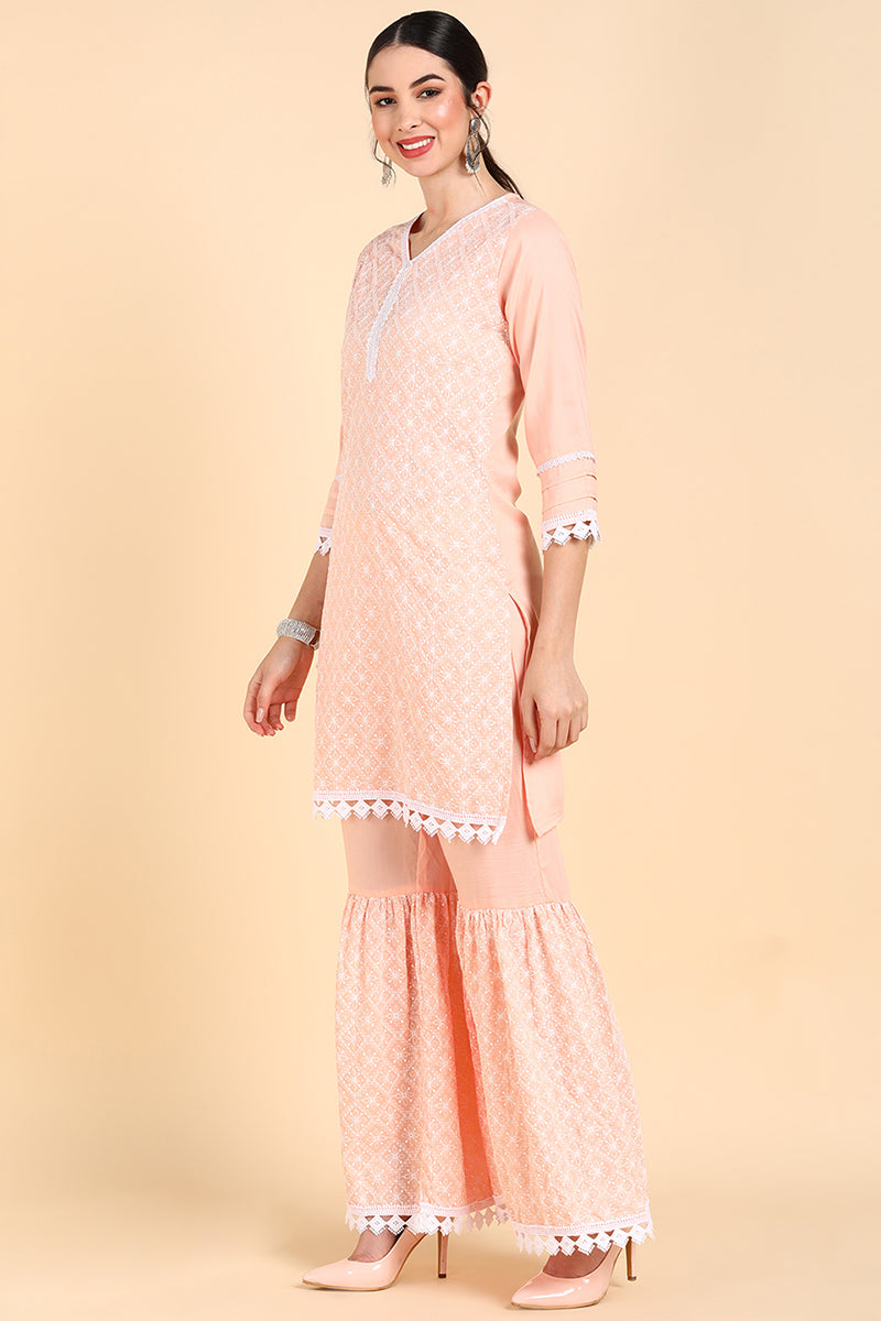Orange Printed Kurta Sharara With Dupatta PKSKD1406