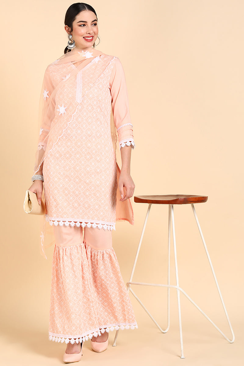 Orange Printed Kurta Sharara With Dupatta PKSKD1406