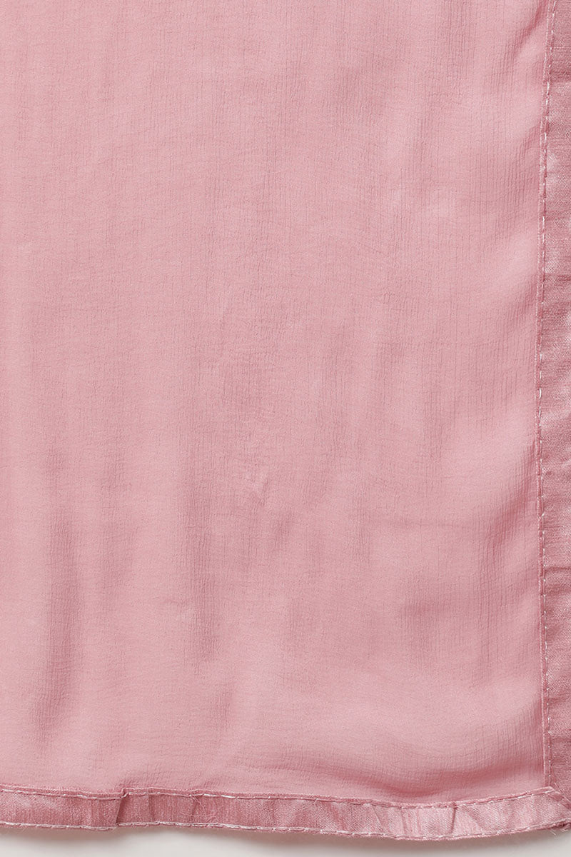 Ahika Women Pink Polysilk Embroidered Kurta Sharara With Dupatta