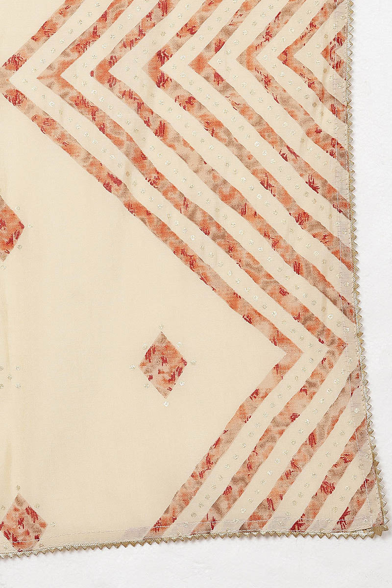 Ahika Women Cream Poly Silk Kurta Trousers With Dupatta