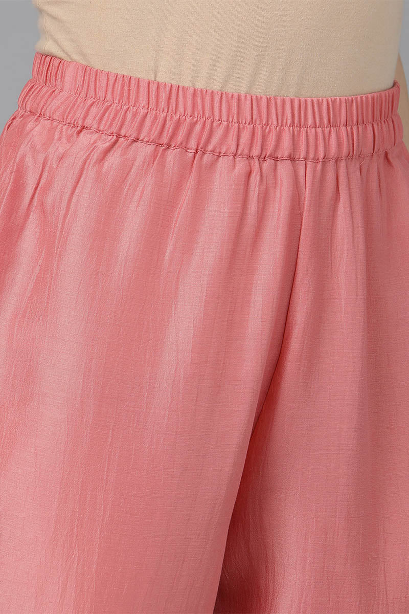 Pink Poly Silk Solid Solid Kurta Trousers With Dupatta PKSKD1594