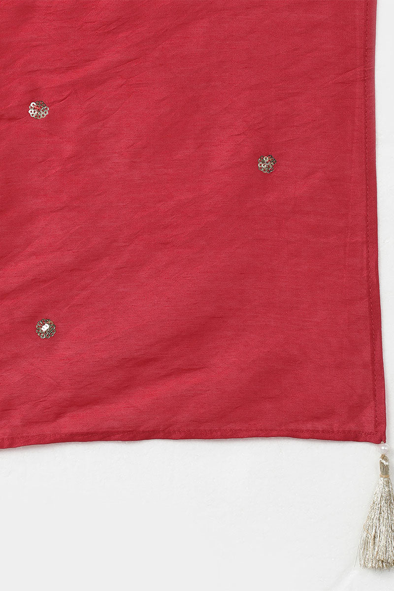 Ahika Women Red Silk Blend Solid Kurta Trousers With Dupatta