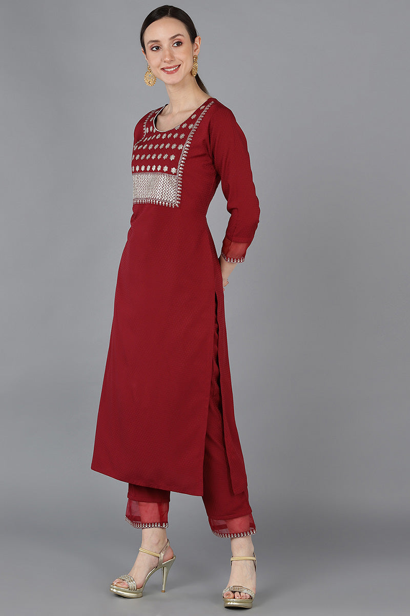 Ahika Women Red Poly Silk Yoke Design
