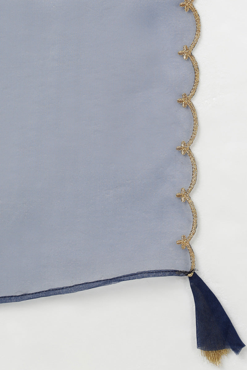 Navy Blue Silk Blend Solid Straight Kurta Trousers With Dupatta PKSKD1704