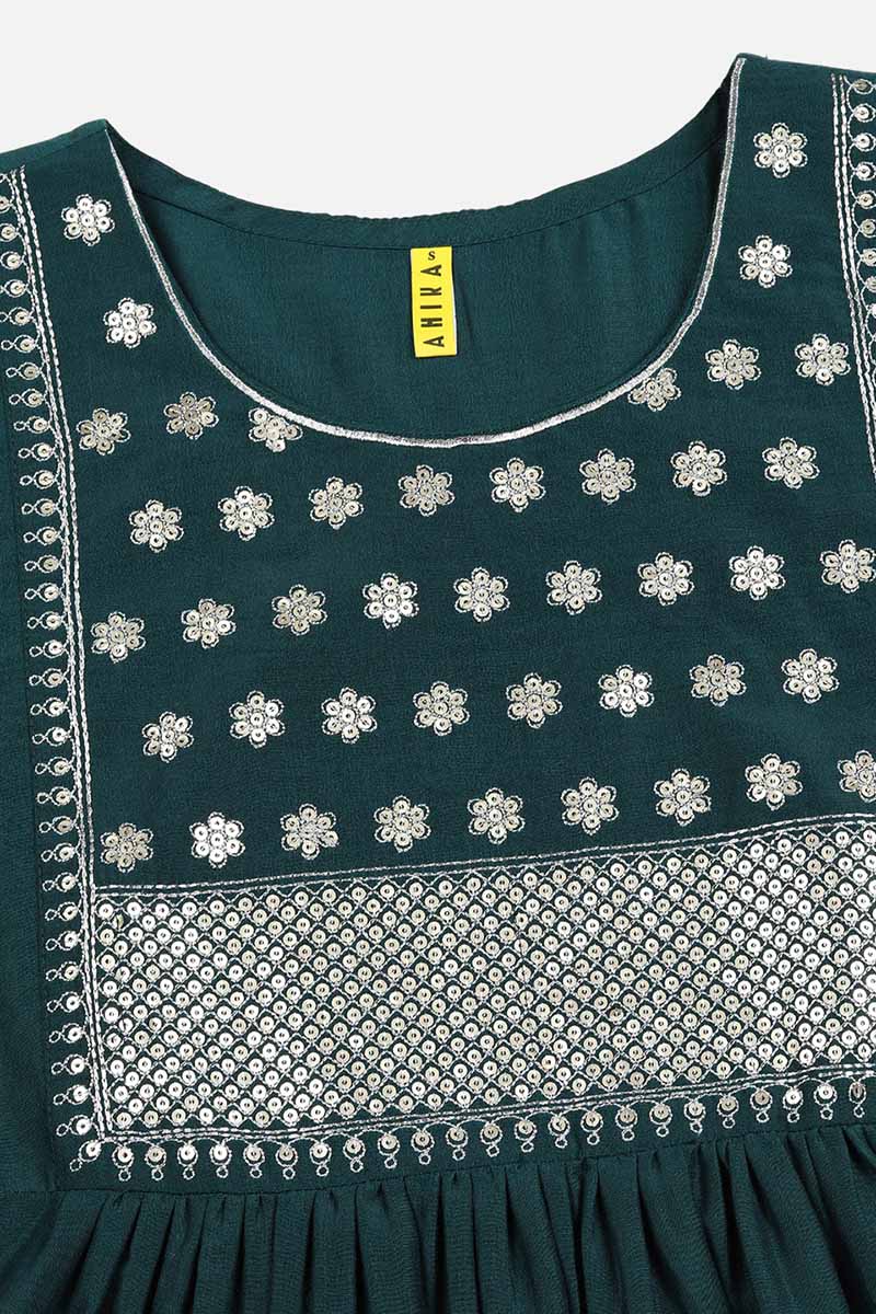 Teal Silk Blend Solid A-Line Kurta Trousers With Dupatta PKSKD1720