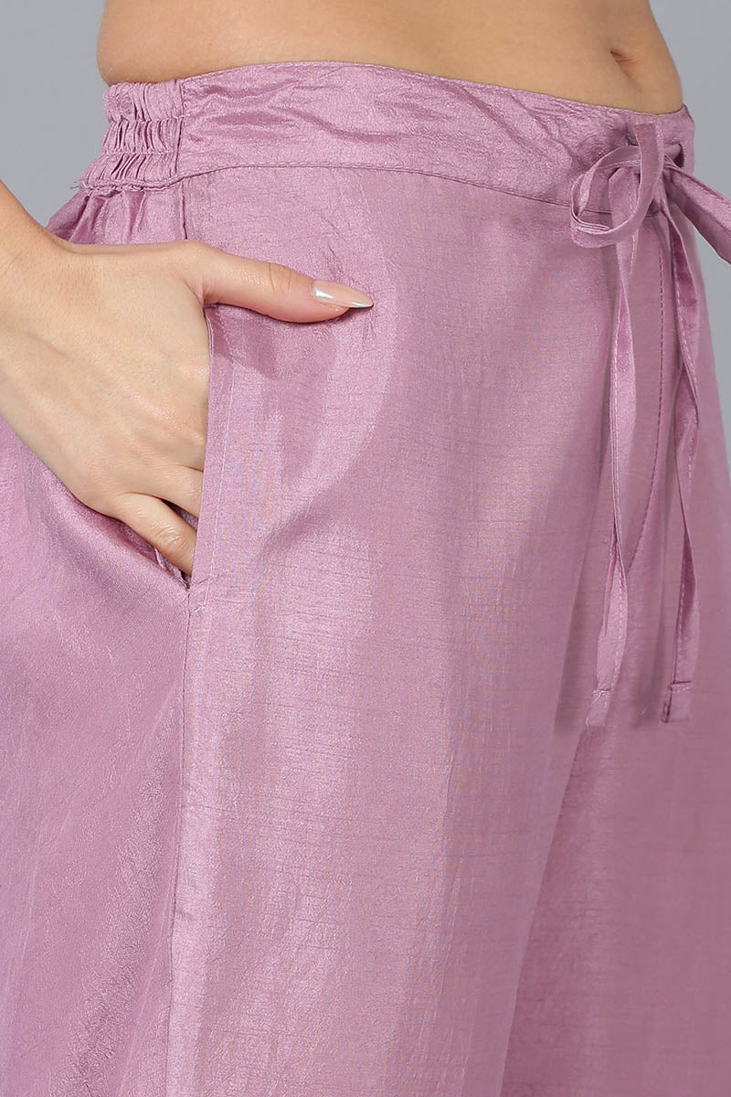 Lavender Silk Blend Solid Straight Kurta Trousers With Dupatta PKSKD1722