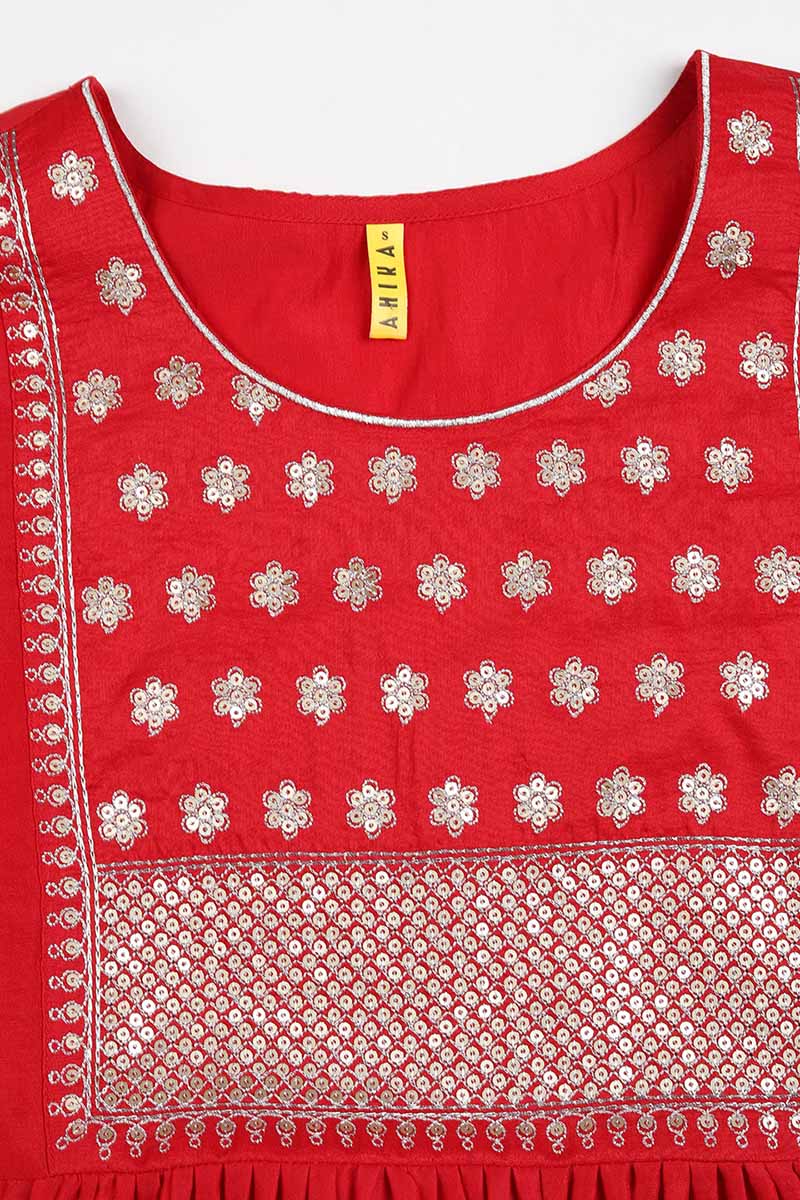Red Silk Blend Solid Straight Kurta Trousers With Dupatta PKSKD1724