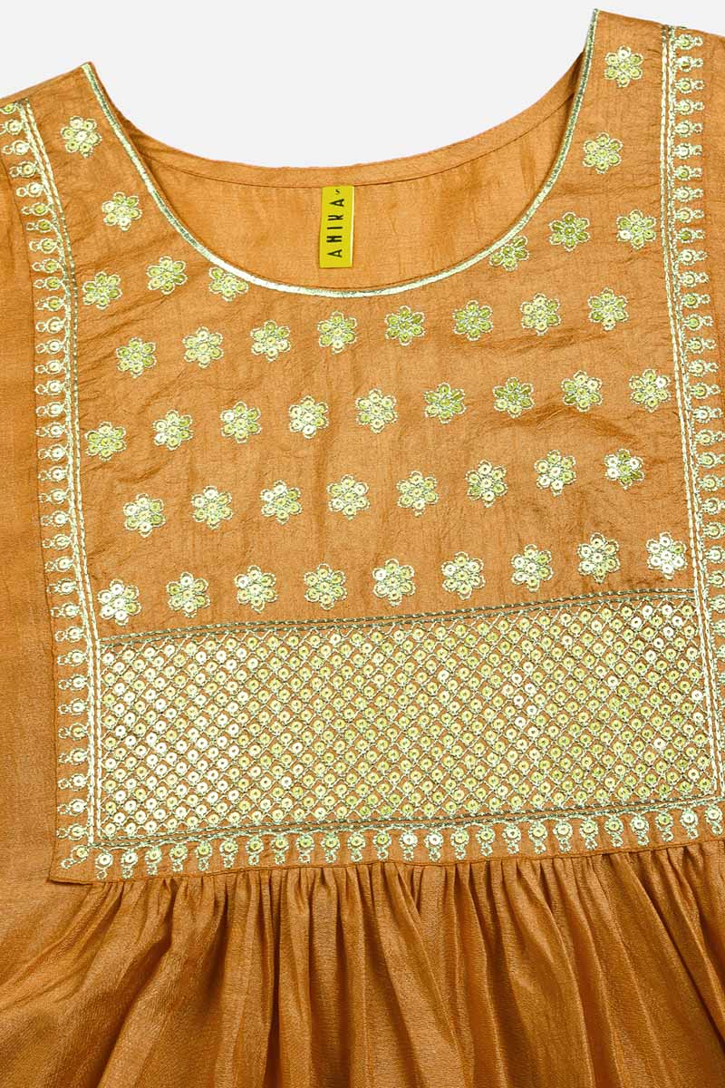 Mustard Silk Blend Solid A-Line Kurta Trousers With Dupatta PKSKD1734