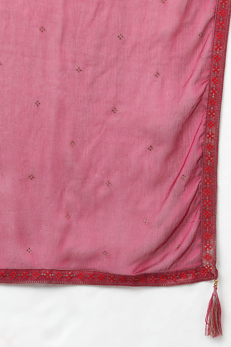 Red Viscose Rayon Solid Straight Kurta Trousers With Dupatta