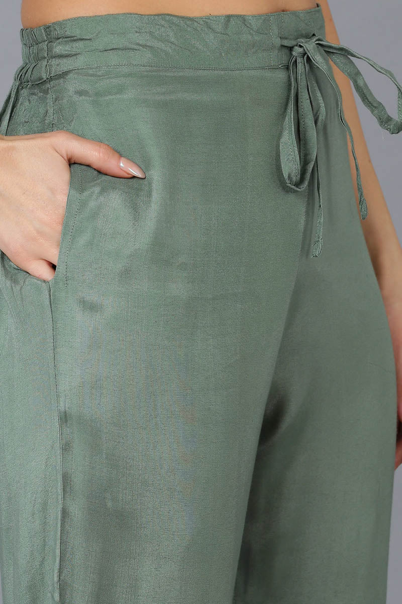 Green Organza Floral Straight Kurta Trousers With Dupatta