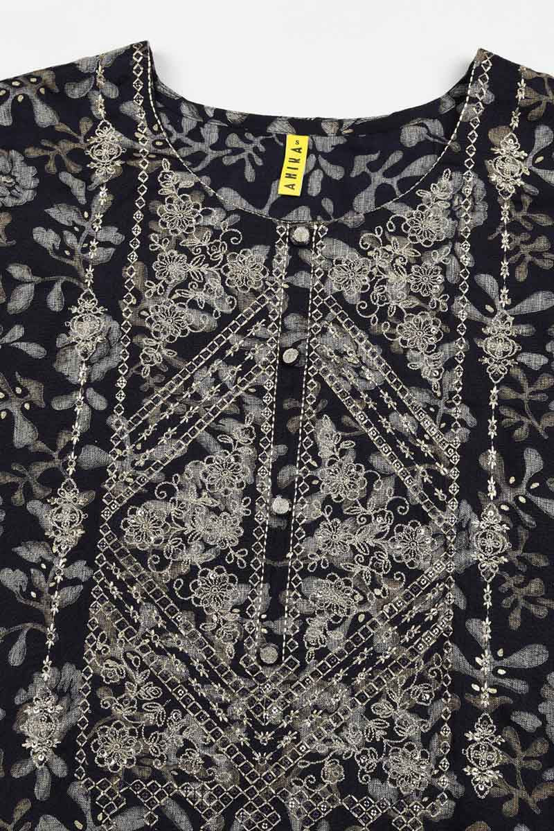 Black Silk Blend Floral Straight Kurta Trousers With Dupatta