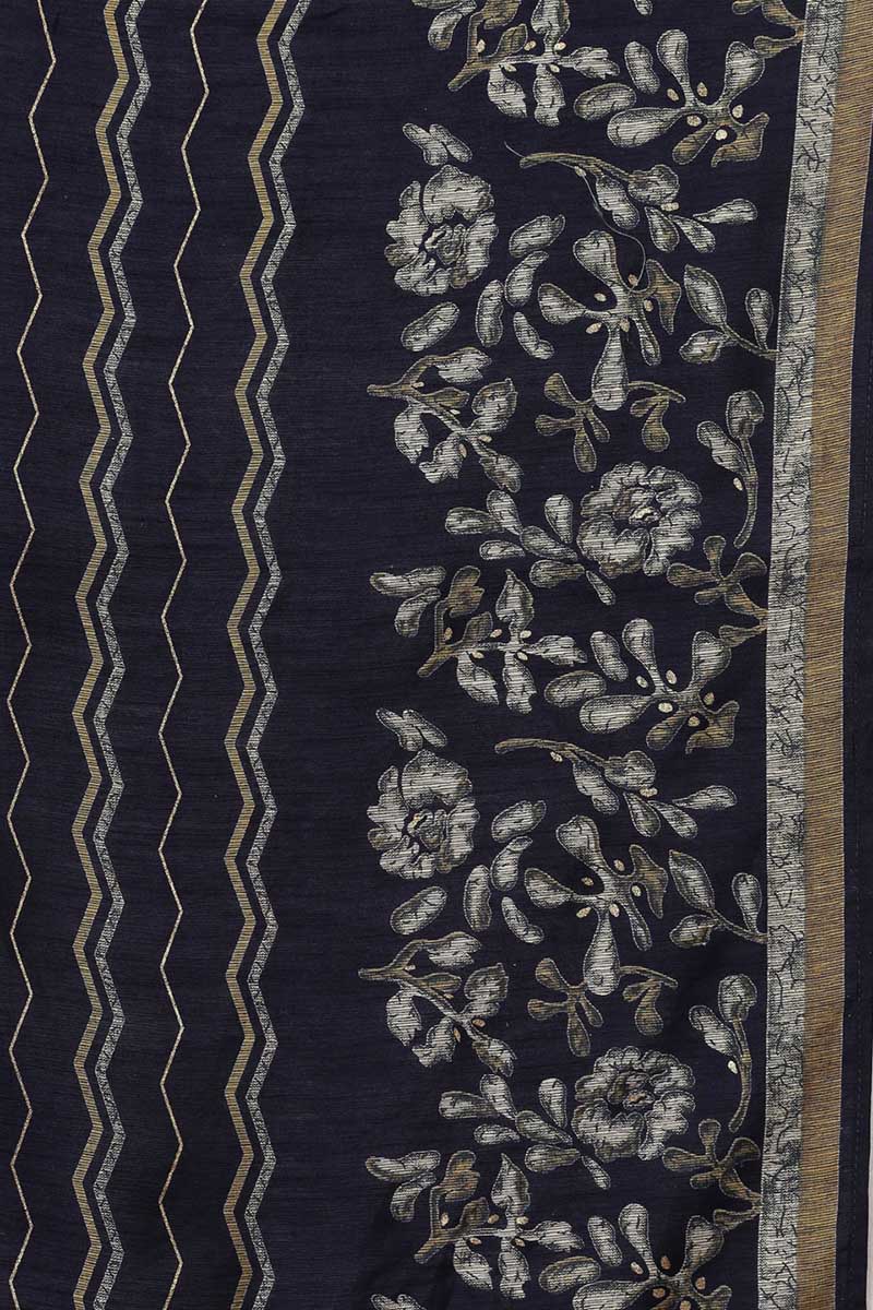 Black Silk Blend Floral Straight Kurta Trousers With Dupatta
