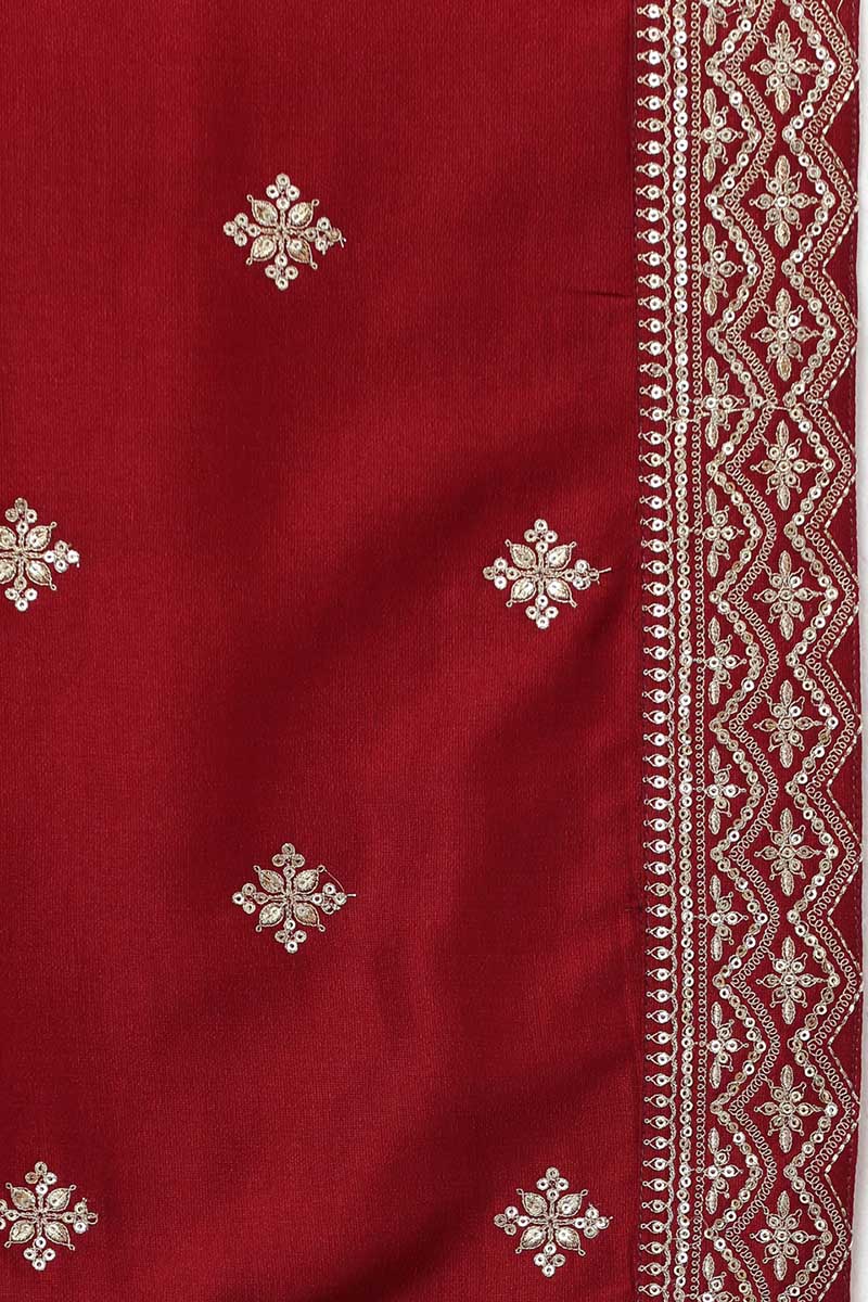 Maroon Silk Blend Solid Straight Kurta Trousers With Dupatta PKSKD1758