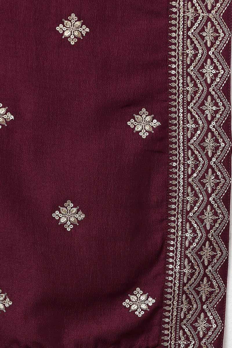 Burgundy Silk Blend Solid Straight Kurta Trousers With Dupatta PKSKD1759