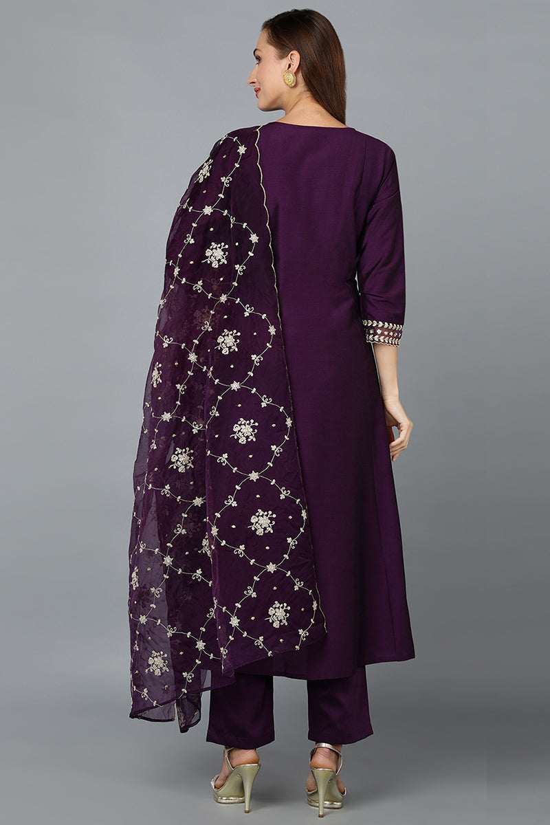 Purple Silk Blend Straight Kurta Pant With Dupatta PKSKD1891