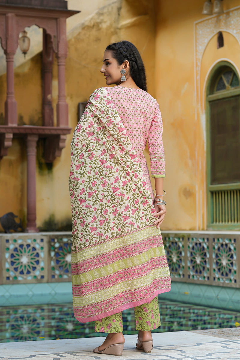 Pink Ethnic Motifs Printed Regular Pure Cotton Kurta Set – Ahika
