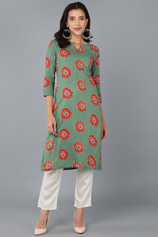 Rama Green Cotton Fabric Color Fancy Daily Wear Kurti VCK1295