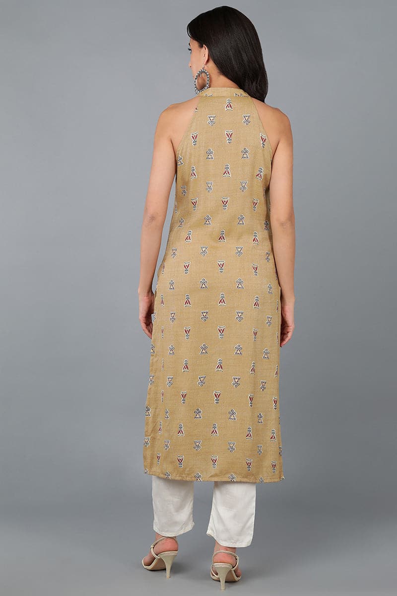 Strking Mustard Cotton Ethnic Motifs Kurta VCK8510
