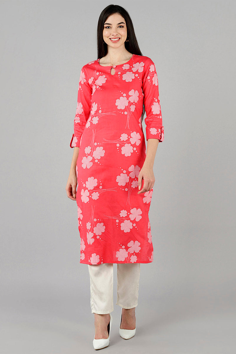 AHIKA Women Pink Floral Kurtas