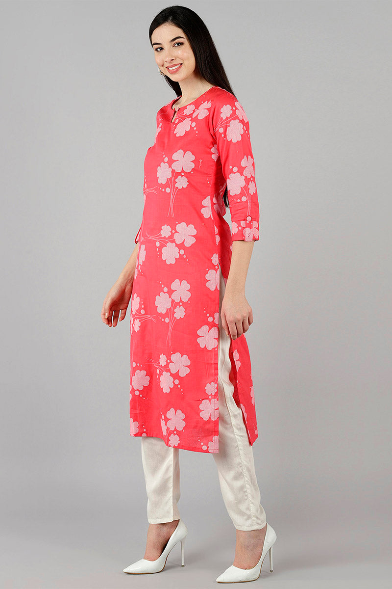 AHIKA Women Pink Floral Kurtas