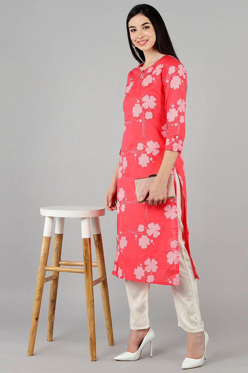 AHIKA Women Pink Floral Kurtas