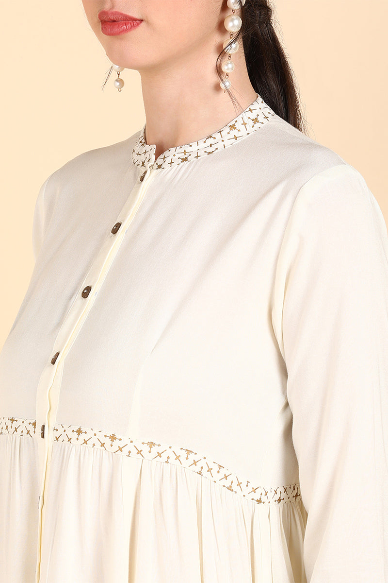 Cream-Coloured & white alyssum Gotta Patti Anarkali Kurta VCK8553