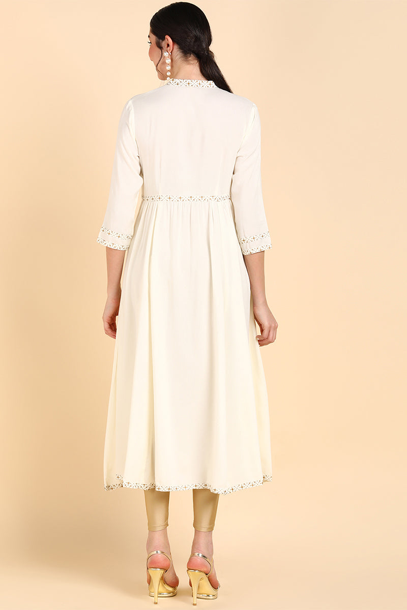 Cream-Coloured & white alyssum Gotta Patti Anarkali Kurta VCK8553