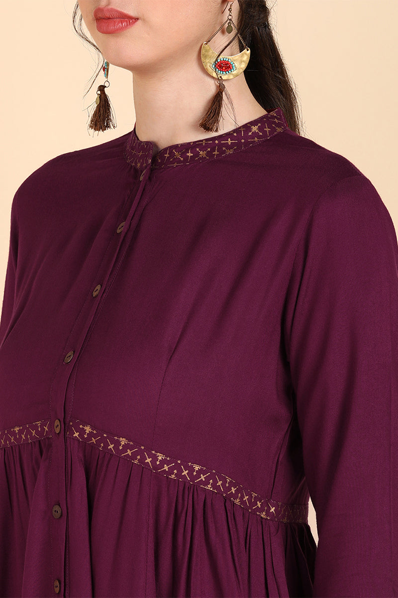 Burgundy & Rosewood Thread Work Anarkali Kurta VCK8554
