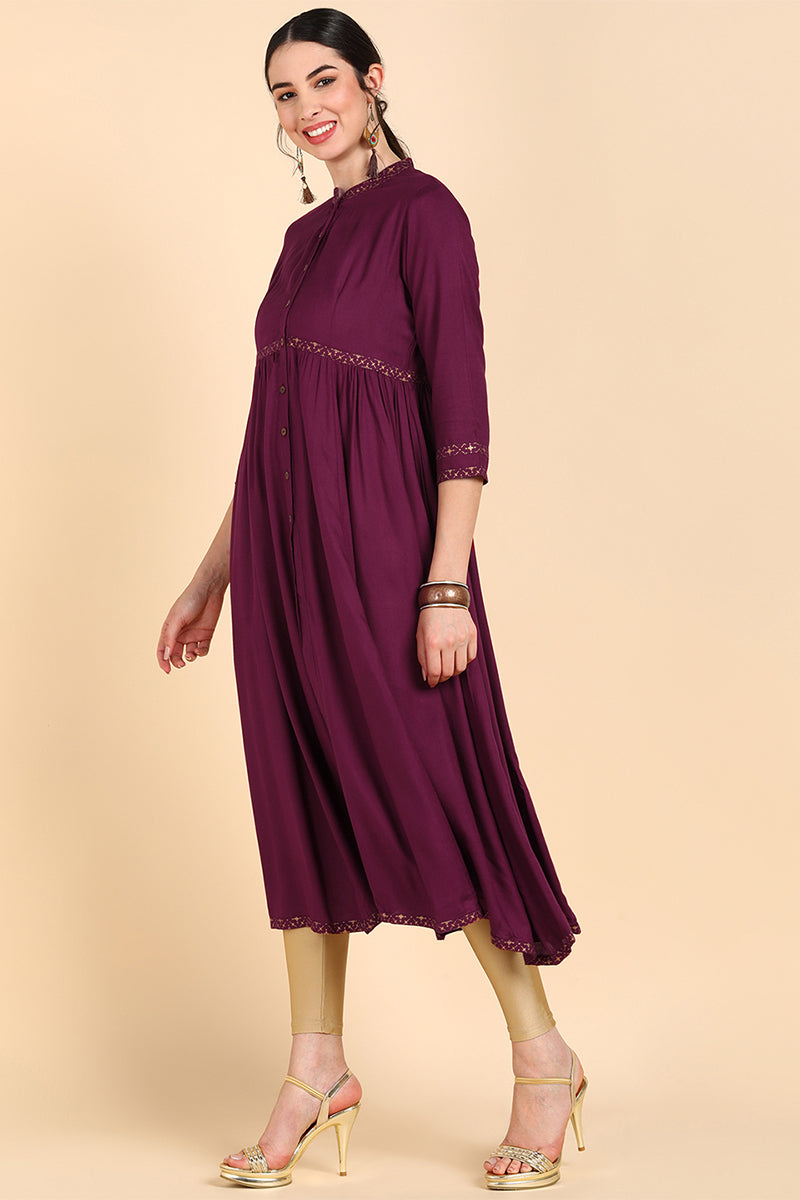 Burgundy & Rosewood Thread Work Anarkali Kurta VCK8554