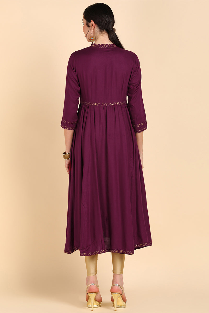 Burgundy & Rosewood Thread Work Anarkali Kurta VCK8554