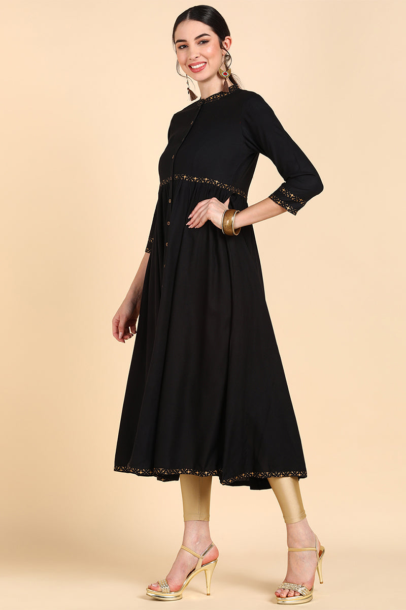 Black Cold-Shoulder Sleeves Anarkali Kurta VCK8555