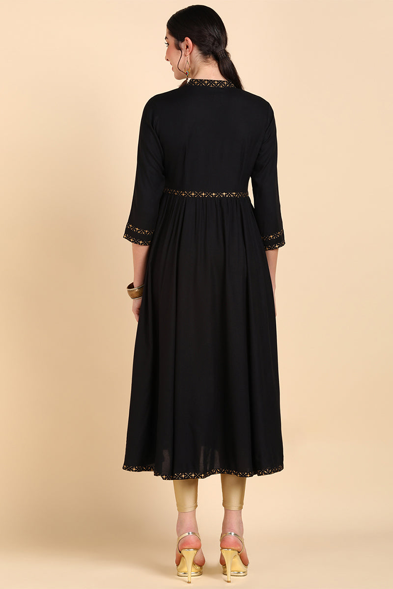 Black Cold-Shoulder Sleeves Anarkali Kurta VCK8555