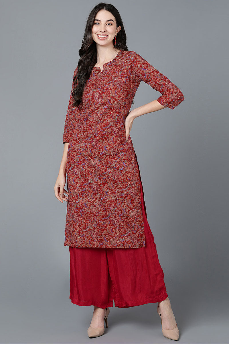 Ahika Women Red Cotton Printed Kurtas