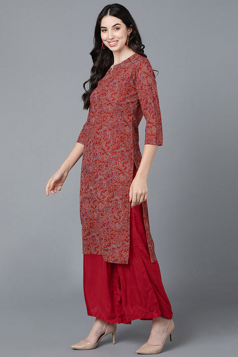 Ahika Women Red Cotton Printed Kurtas
