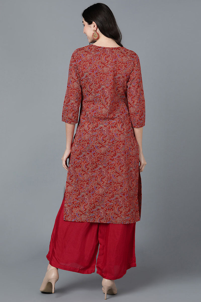 Ahika Women Red Cotton Printed Kurtas
