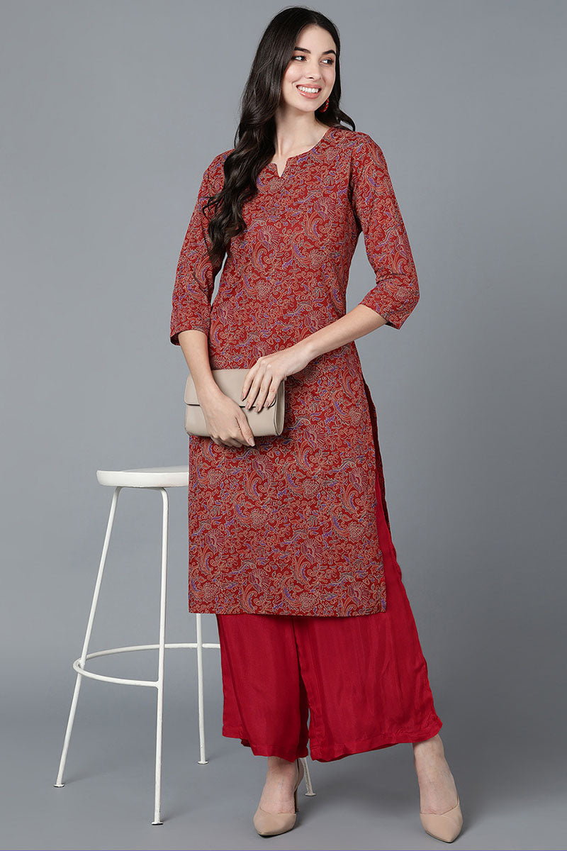 Ahika Women Red Cotton Printed Kurtas