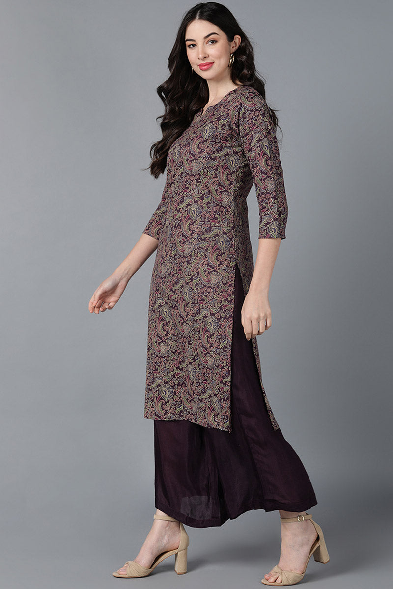 Purple Cotton Printed Kurtas VCK8567