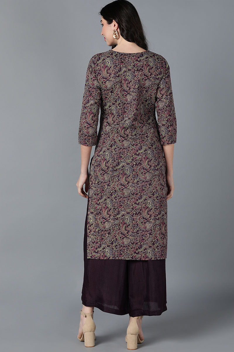 Purple Cotton Printed Kurtas VCK8567