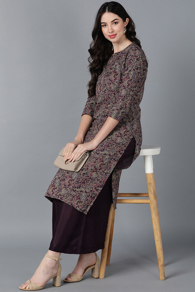 Purple Cotton Printed Kurtas VCK8567