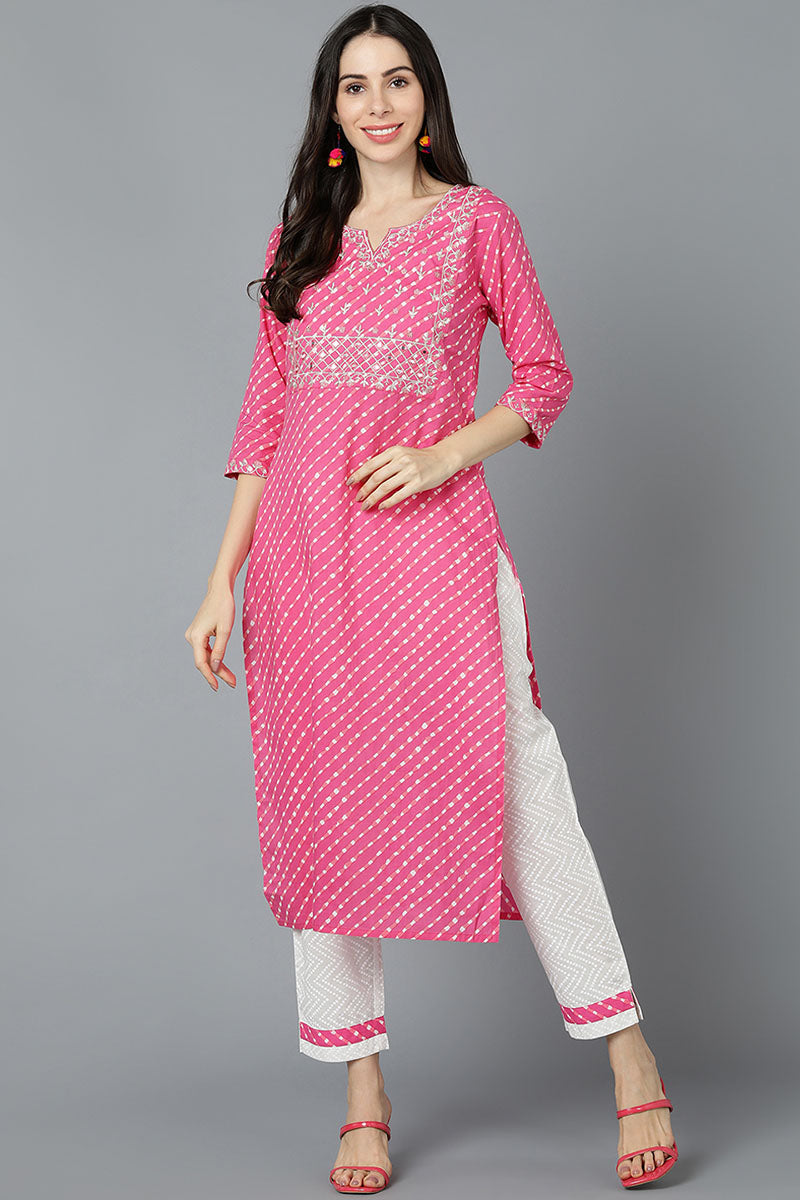 AHIKA Women Pink Cotton Striped Kurtas