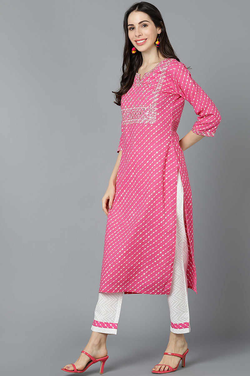 AHIKA Women Pink Cotton Striped Kurtas
