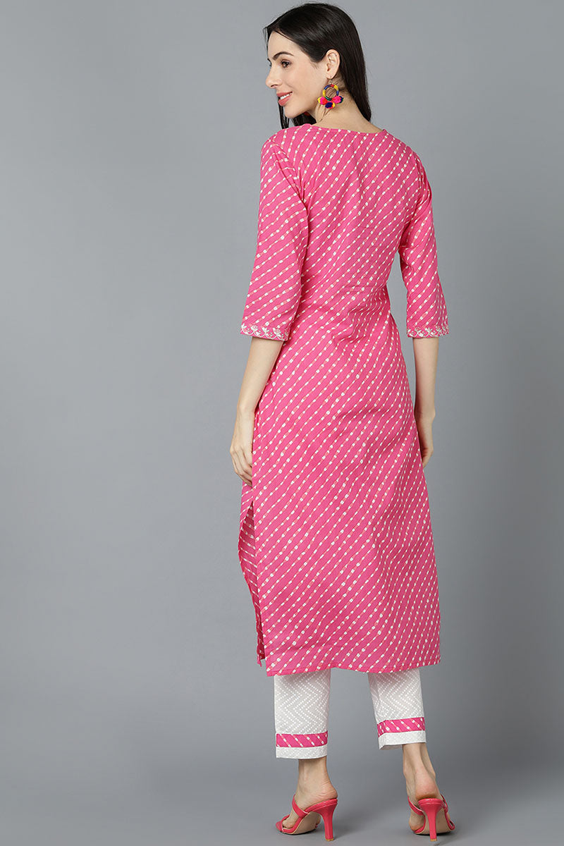 AHIKA Women Pink Cotton Striped Kurtas