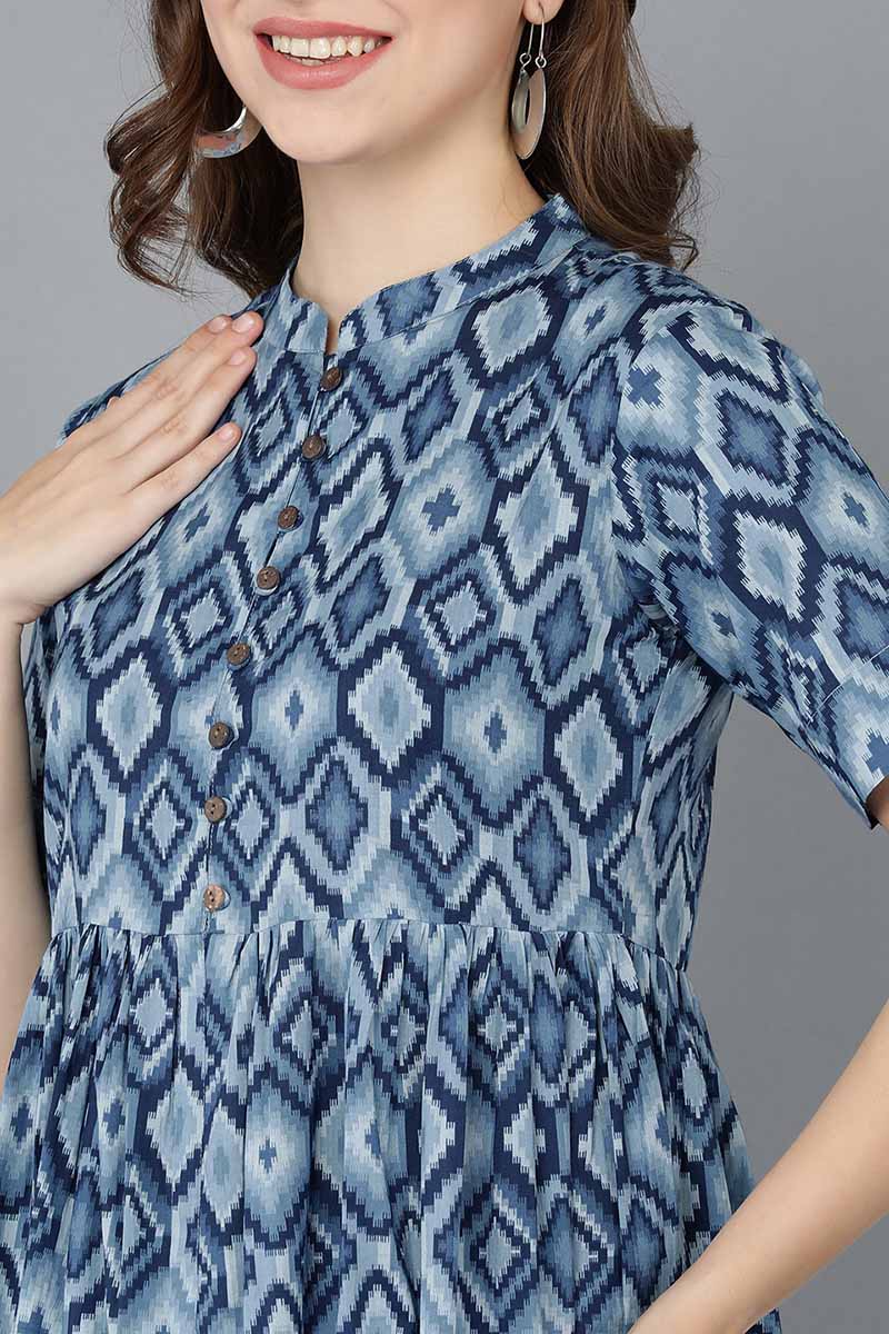 Women Blue Rayon Blend Geometric Printed VCK8590