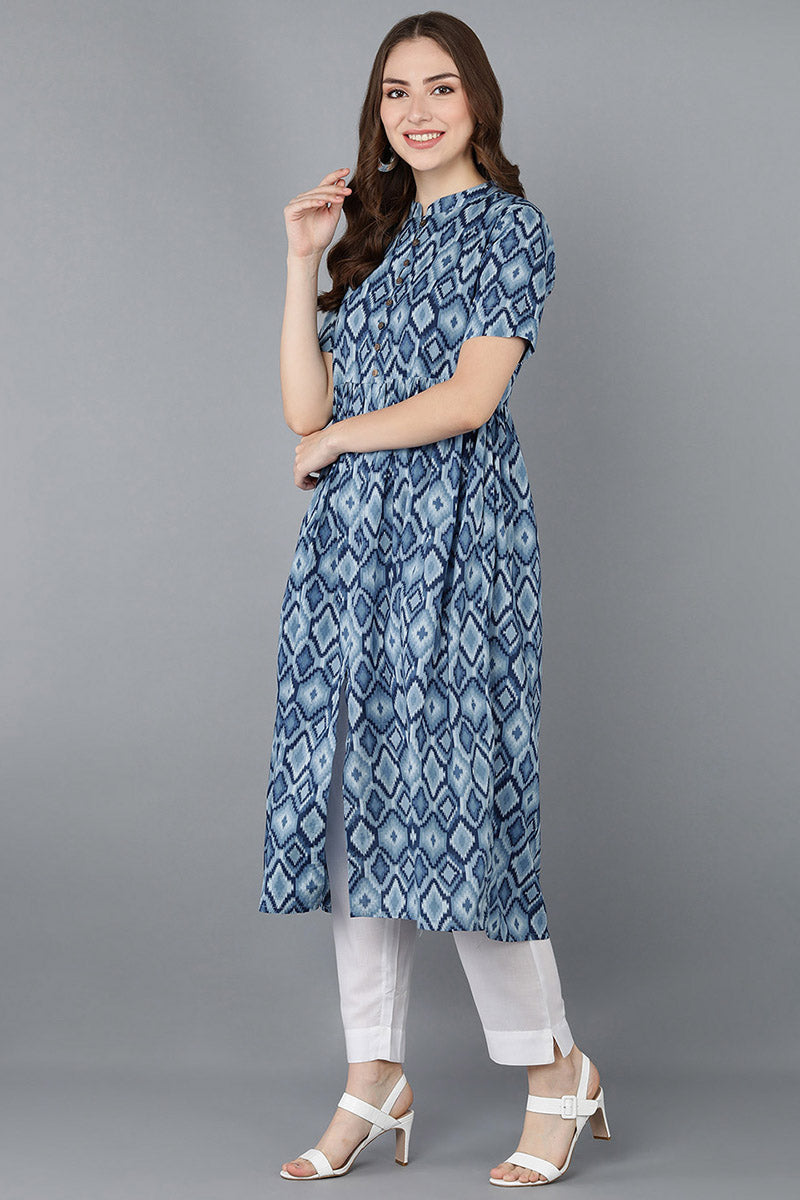 Women Blue Rayon Blend Geometric Printed VCK8590