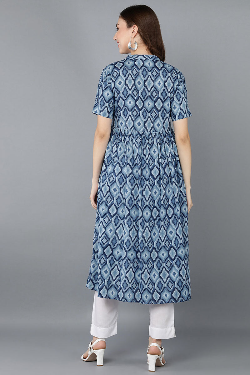 Women Blue Rayon Blend Geometric Printed VCK8590