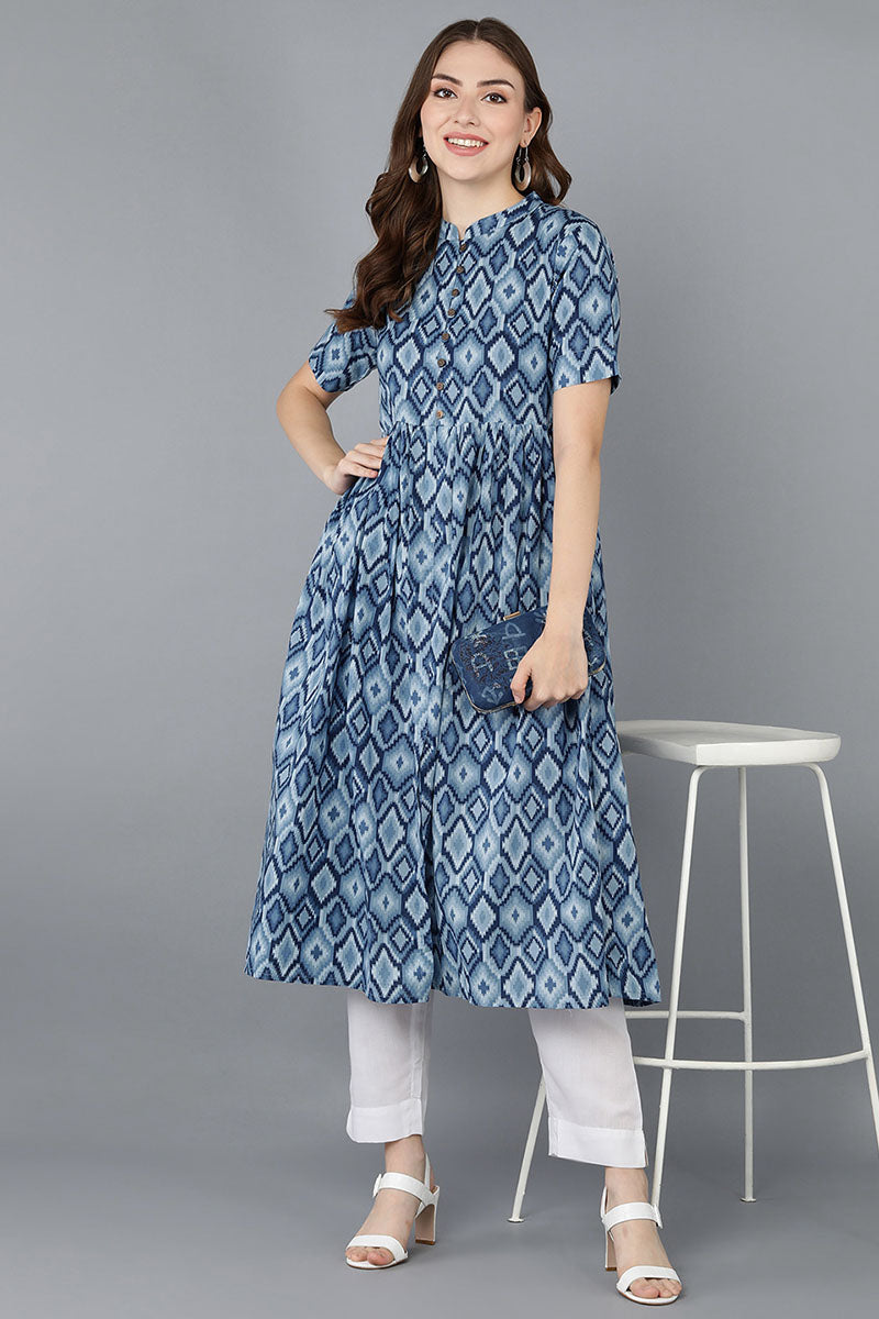 Women Blue Rayon Blend Geometric Printed VCK8590